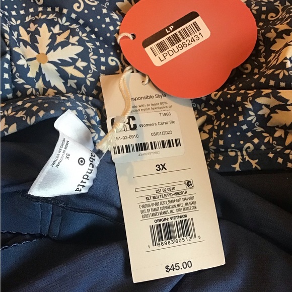 Aguabendita 3X plus size blue tile Ruffle sleeve one piece swimsuit NWT - Picture 6 of 7